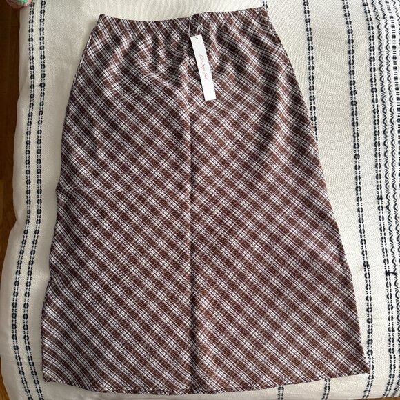 Lisa Says Gah Sandy Midi Skirt in Hazelnut Plaid Size Medium - Picture 2 of 6